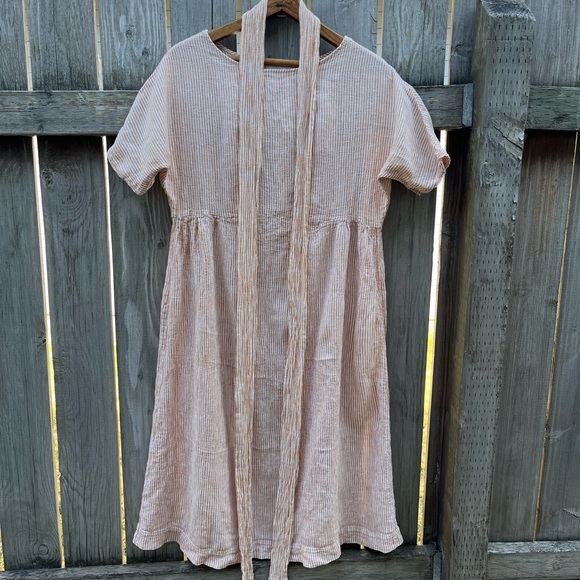 Hackwith Design House 100% Cotton Stripe Gathered Midi Dress XS/S - Picture 6 of 8